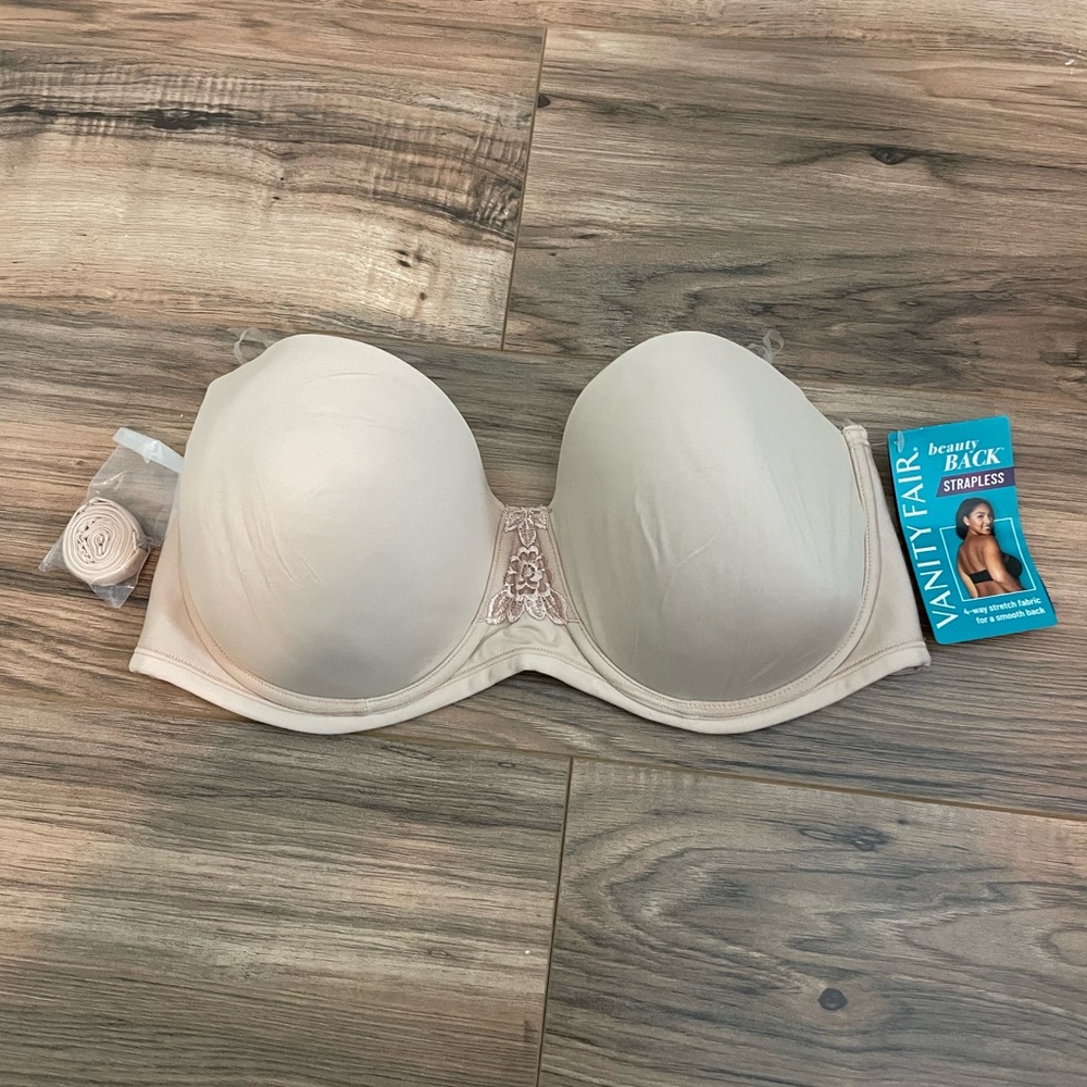 Vanity fair beige nude new with tags strapless bra 34DD